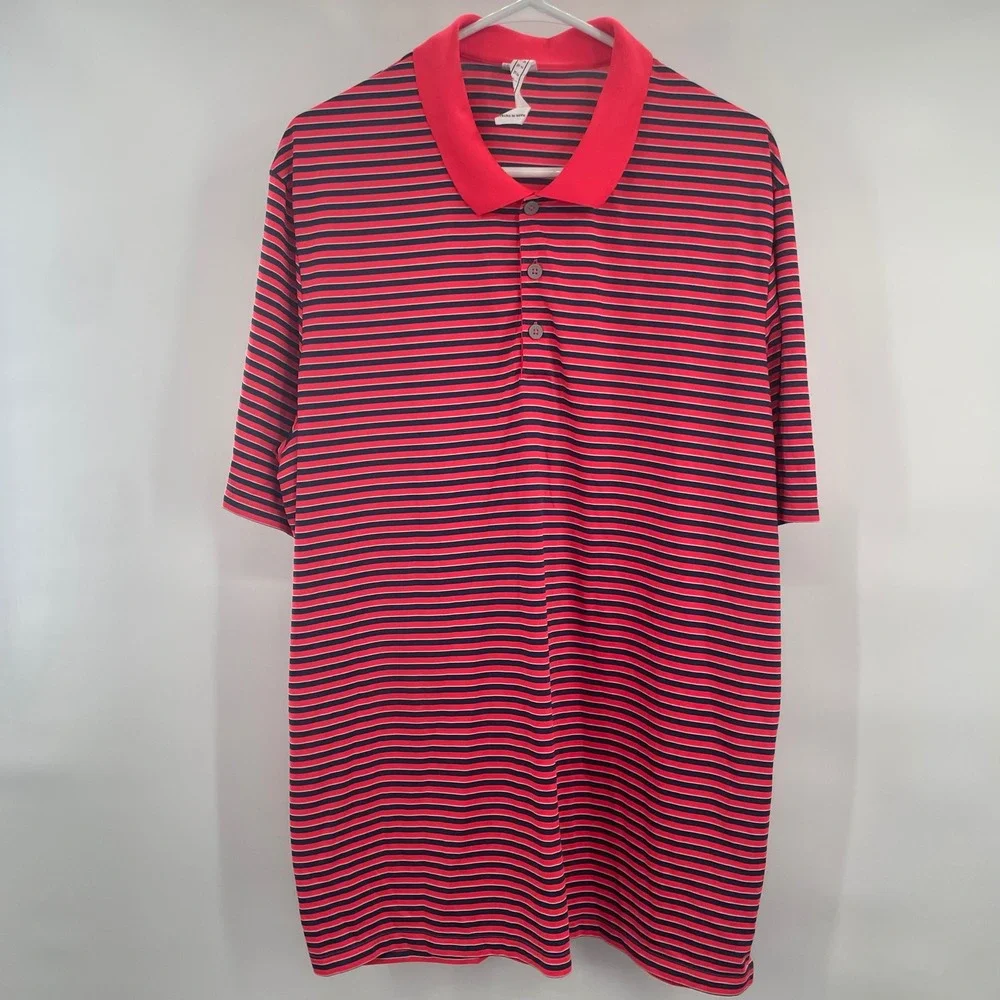 Adidas Striped Golf Polo Shirt Mens Red‎ Blue Performance Size XL
